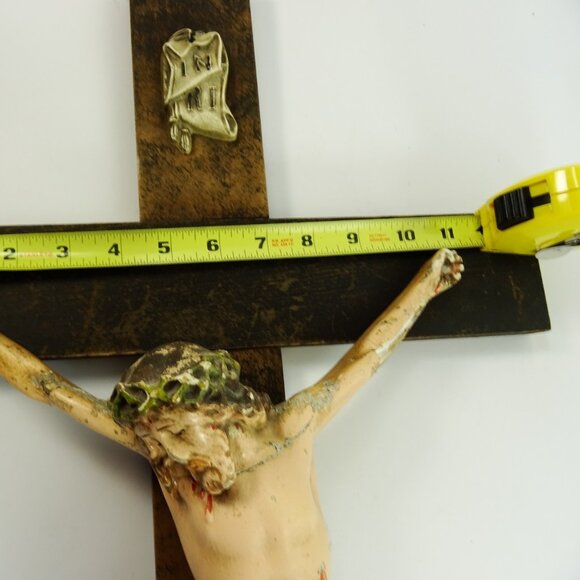 LARGE Wall Crucifix Vintage HEAVY Wear and Damage to Jesus Corpus Needs TLC - Picture 16 of 16